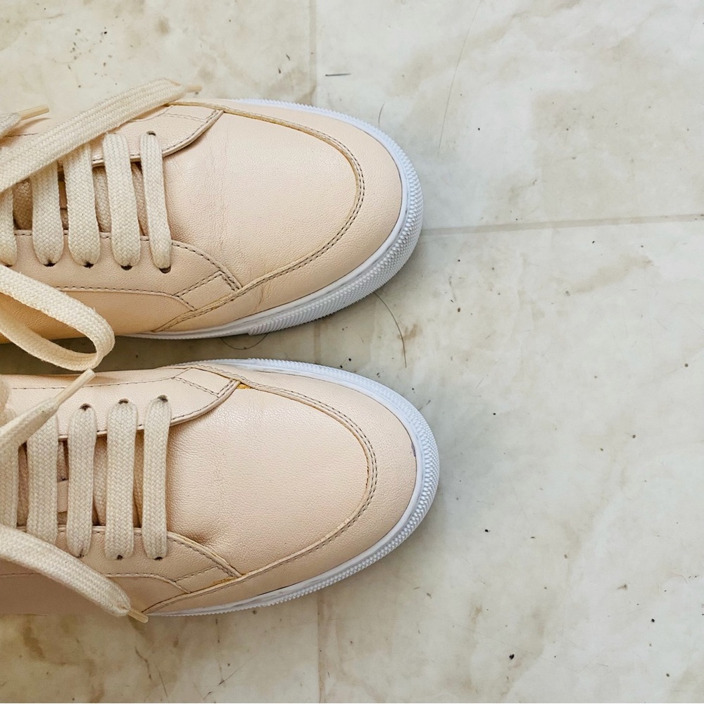 $540 Burberry Powder Cream Leather Low Top Lace Up Sneakers Size 8.5/38.5 - Picture 6 of 13